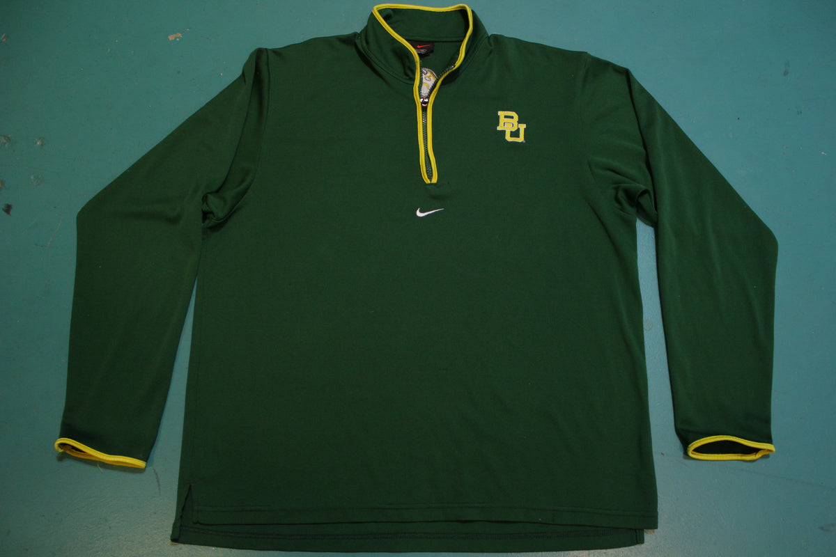 90's USA Made Nike Black Tag Baylor University Swoosh Long Sleeve Zip Pullover Shirt