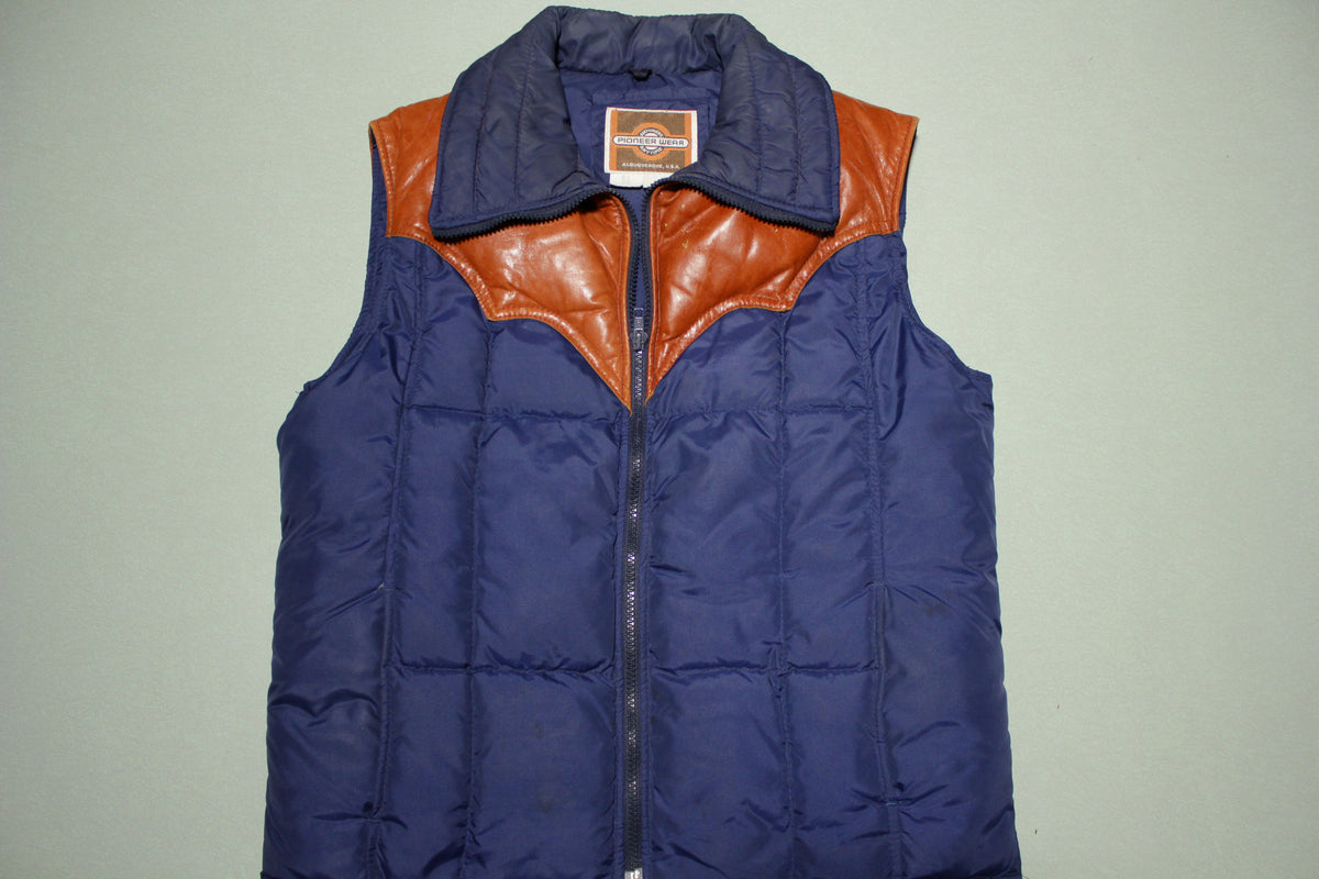 Pioneer Wear Leather Patch Vintage 80s Puffer Ski Vest Jacket