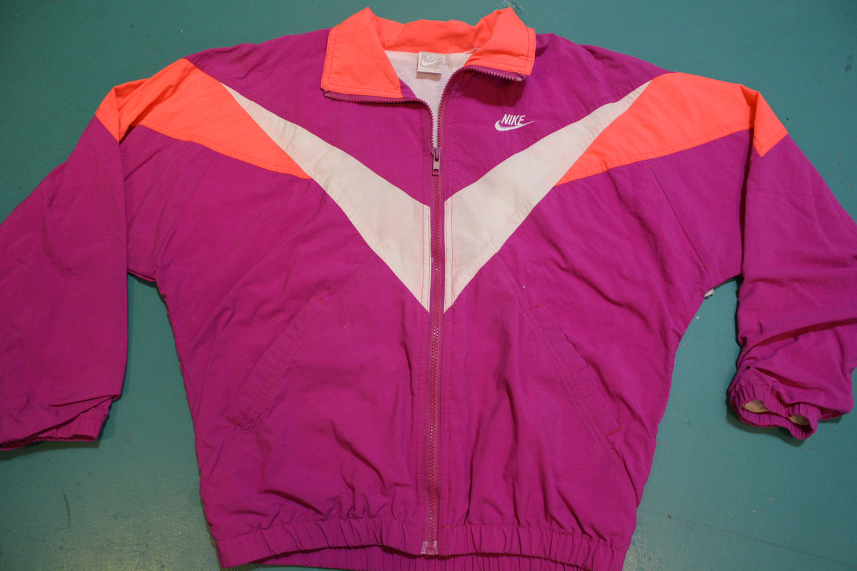 Nike Bright Pink and Purple Vintage Color Block 90s Windbreaker