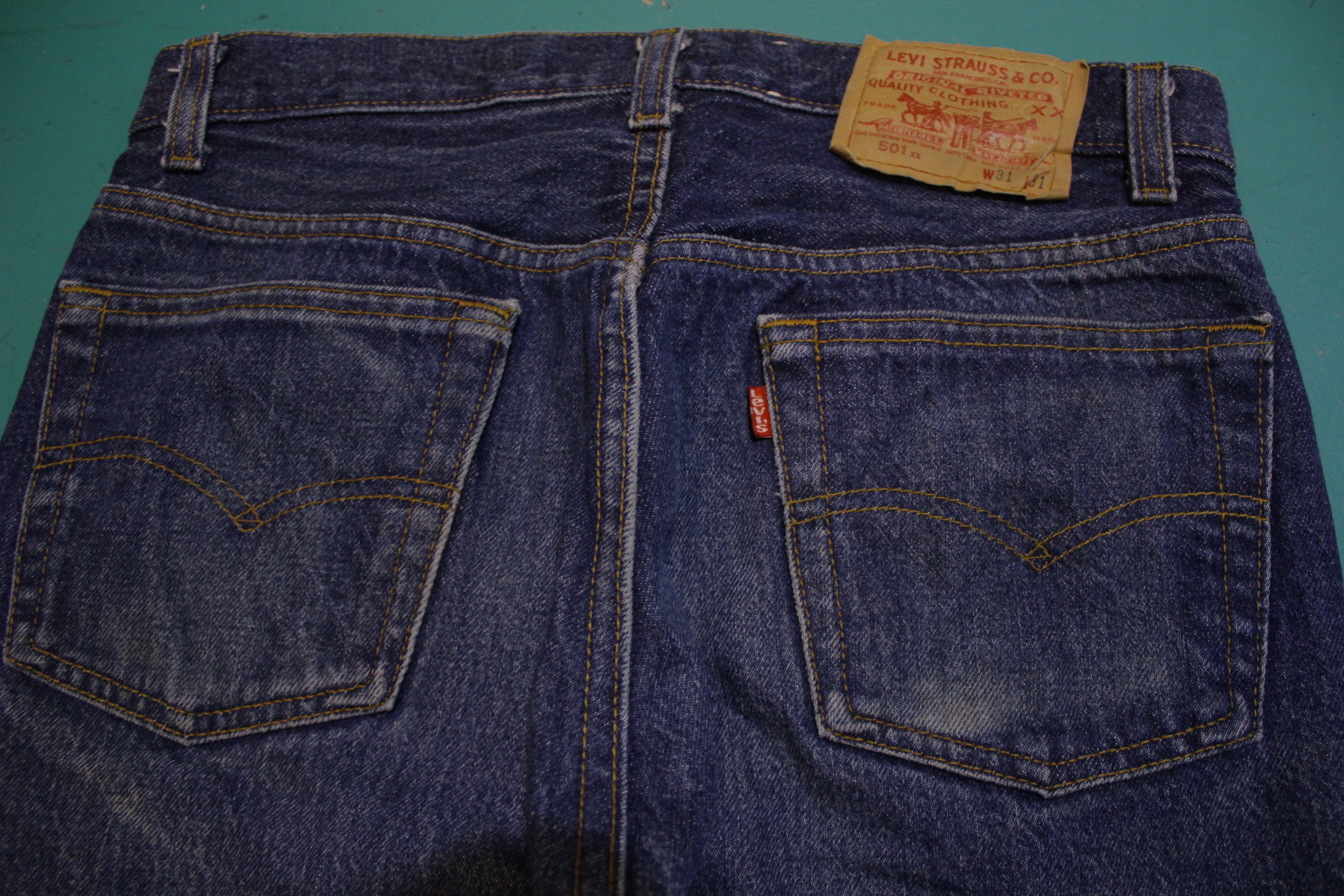 Levis 501 Button Fly 80s Red Tag Made in USA Vintage Blue Denim