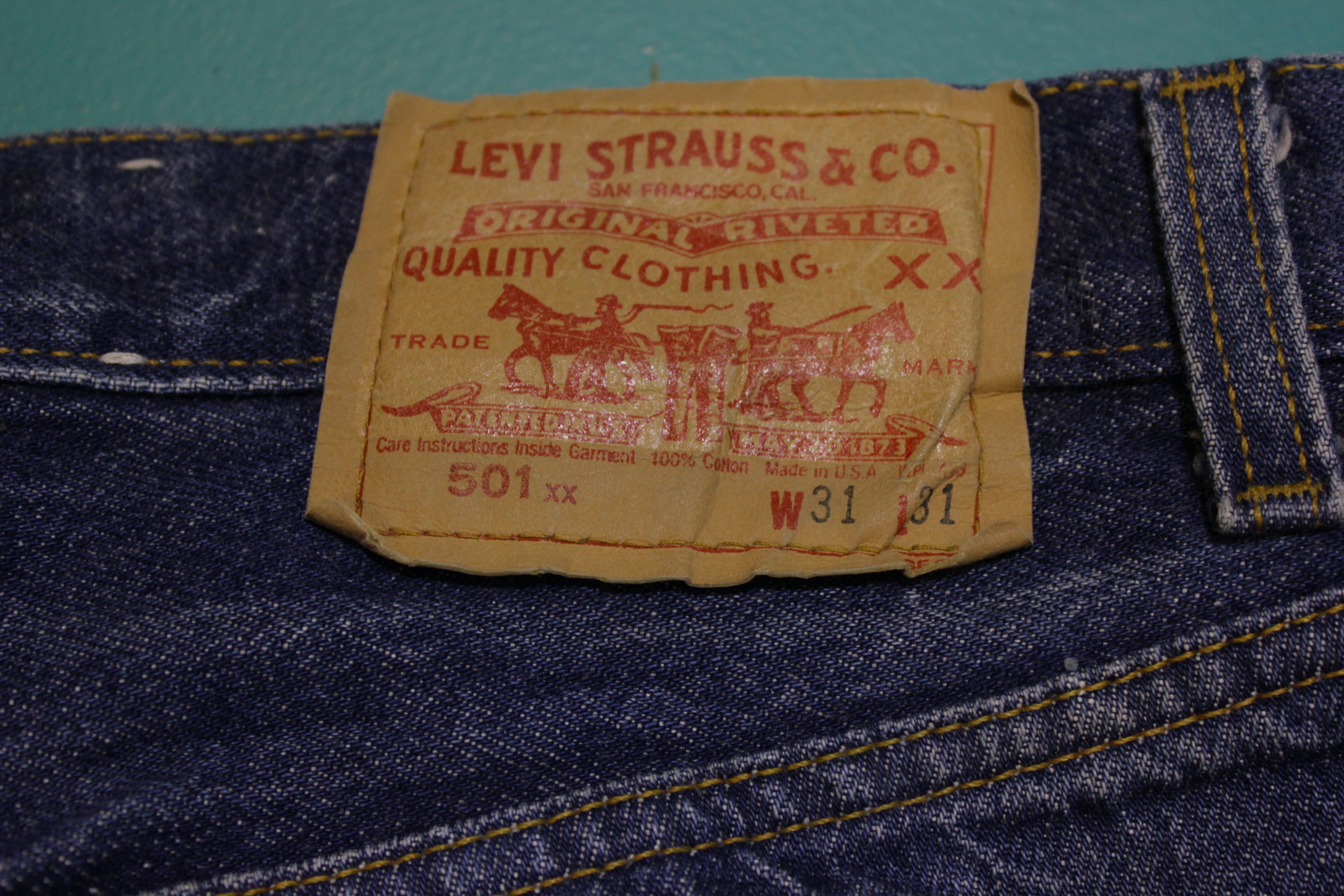 Levis 501 Button Fly 80s Red Tag Made in USA Vintage Blue Denim