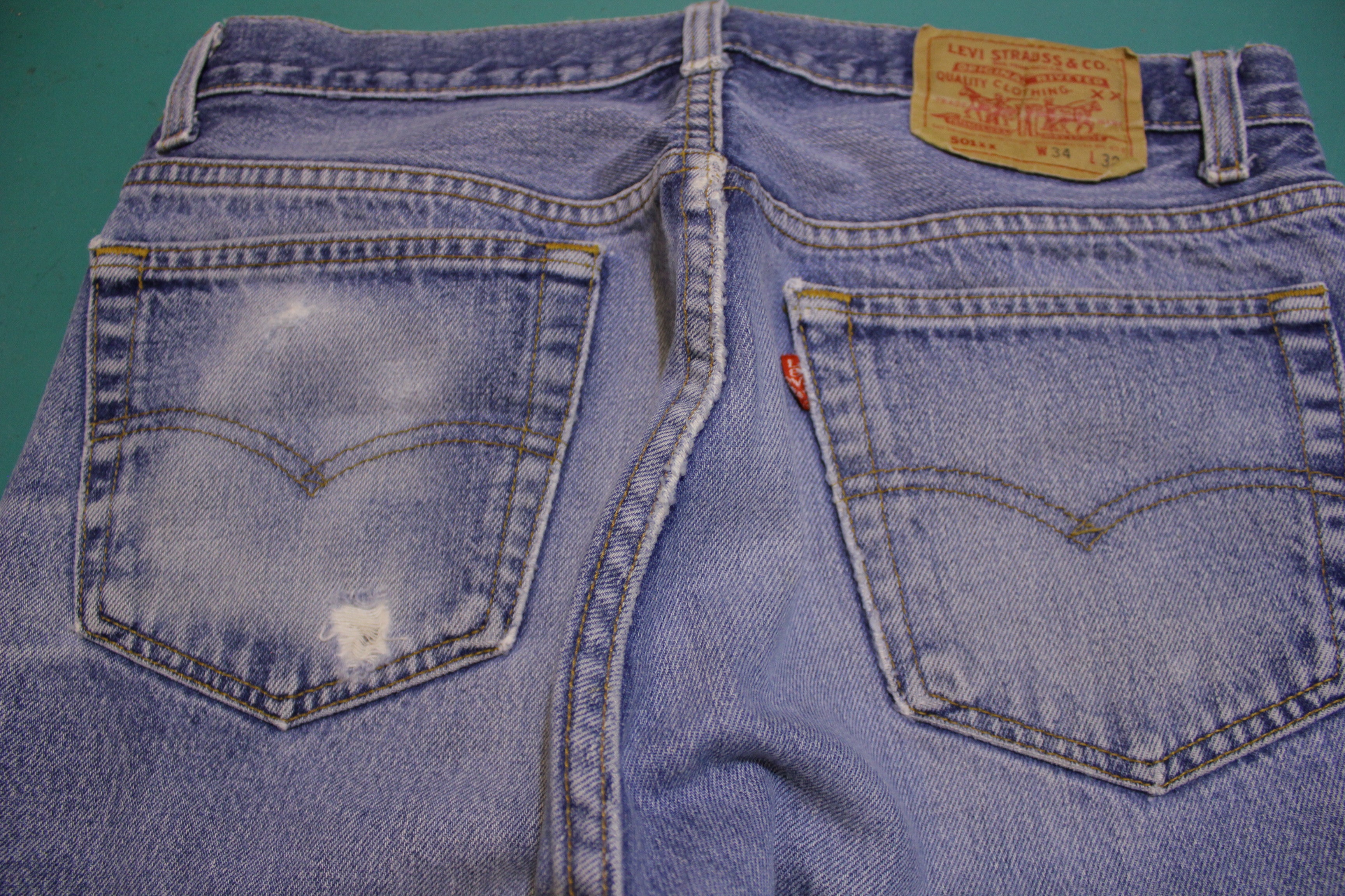 Levis 501 Button Fly 80s Red Tag Made in USA Vintage Blue Denim
