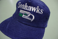 Seattle Seahawks Spell Out Deadstock Corduroy Vintage 80's Adjustable Snap Back Hat