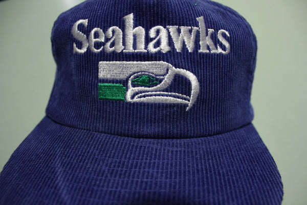 Seattle Seahawks Spell Out Deadstock Corduroy Vintage 80's Adjustable Snap Back Hat
