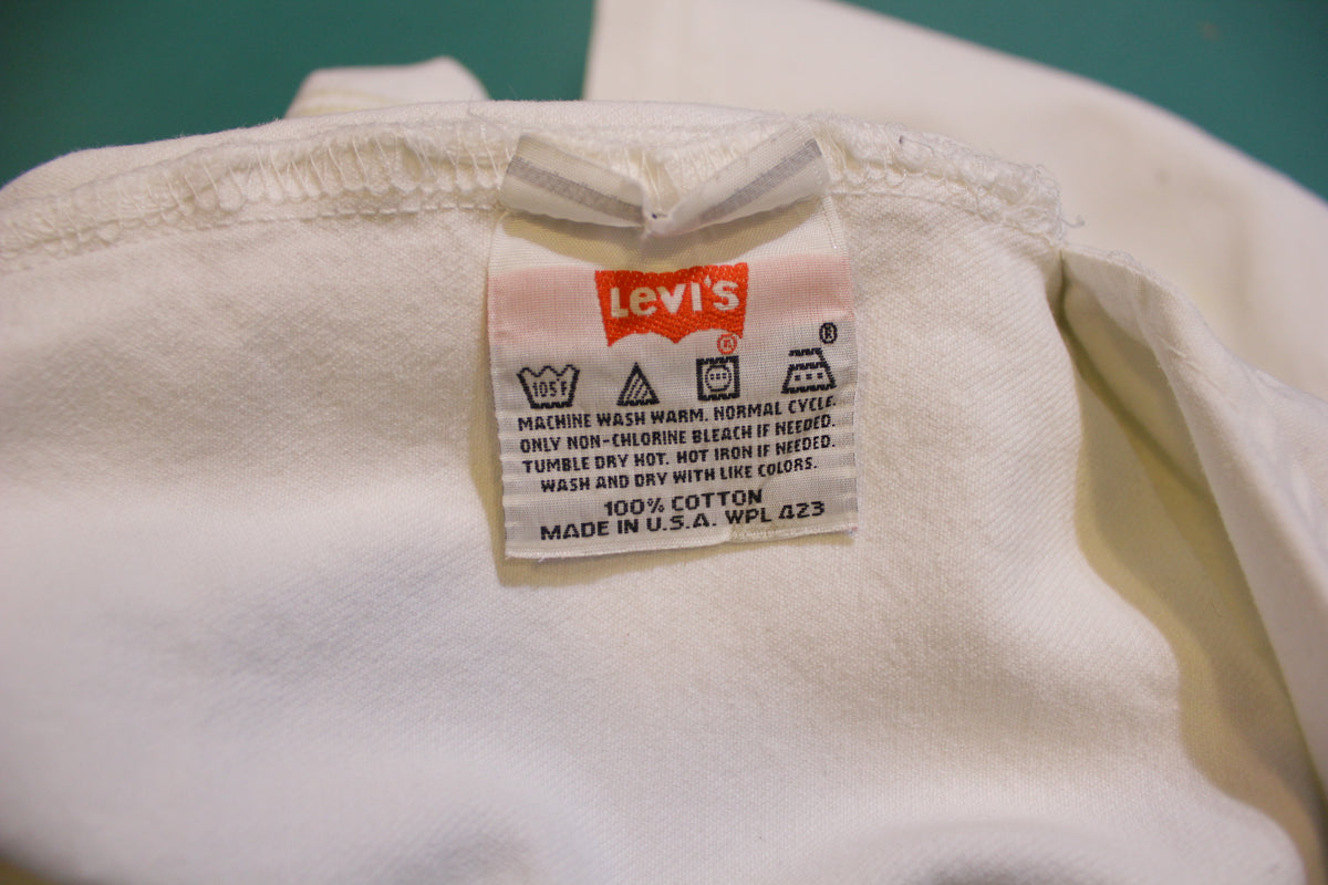 Levis 501 Button Fly 90s Red Tag Made in USA Vintage White Denim Jeans 36x32