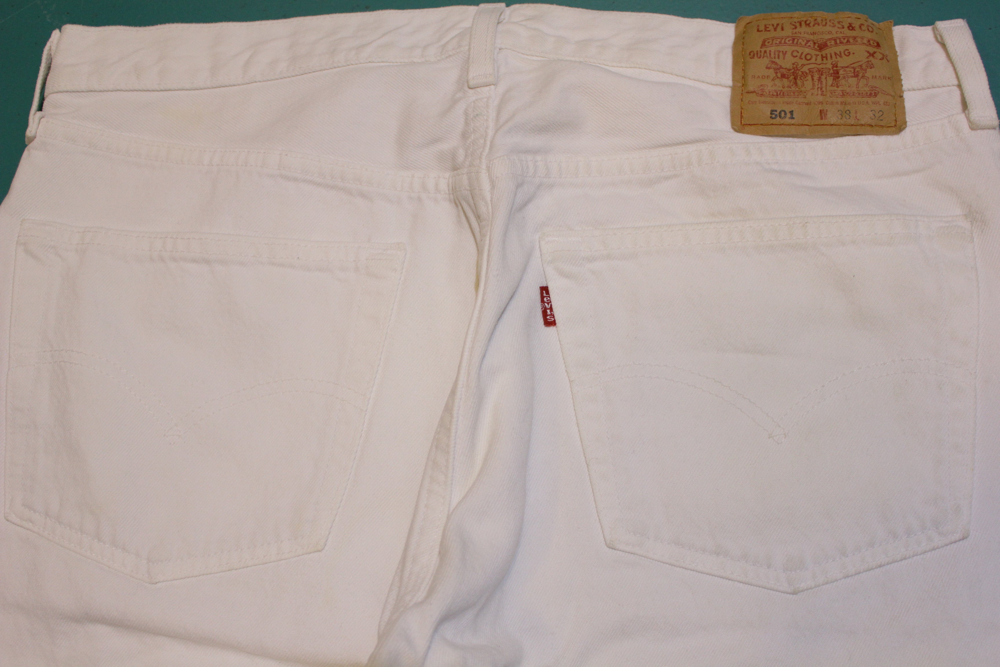 Levis 501 Button Fly 90s Red Tag Made in USA Vintage White Denim