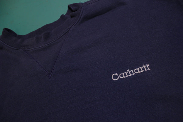 Carhartt K124 NVY Navy Blue Embroidered Midweight Crewneck Sweatshirt.