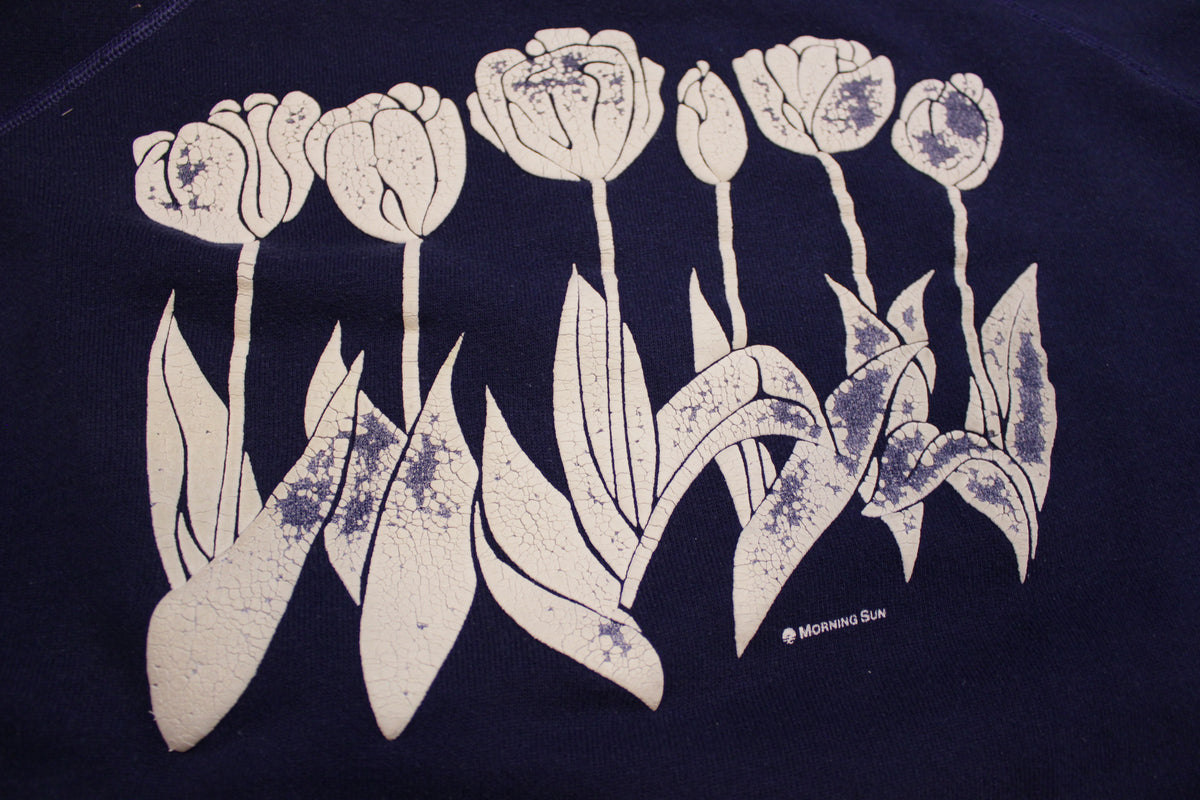 Morning Sun Vintage 80s Hanes Made In USA White Tulips Bouquet Flowers Sweatshirt