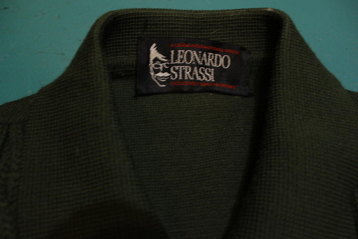 Leonardo Strassi Italian Import 60's Mod Green Suede Cabled Cardigan Sweater RARE!