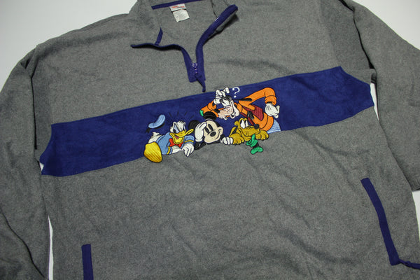 Disney Store Vintage 90's Mickey Donald Goofy Pluto Fleece Quarter Zip Pullover Jacket