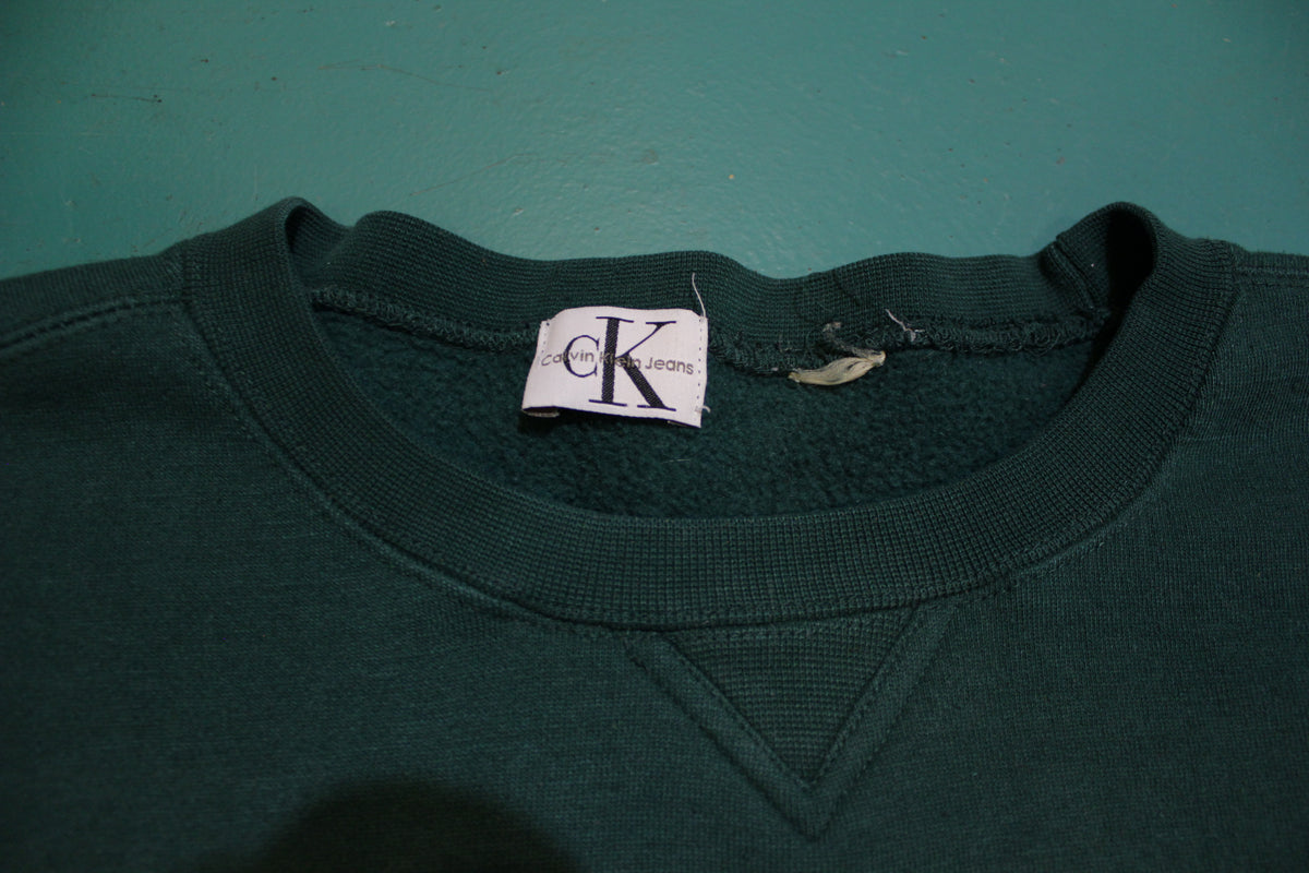 Calvin Klein Jeans Embroidered Big Logo 90s Vintage Designer Pullover Sweatshirt.