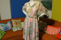 L'Aiglon Japanese Print Dress. Vintage 1960's.  Matching Belt.