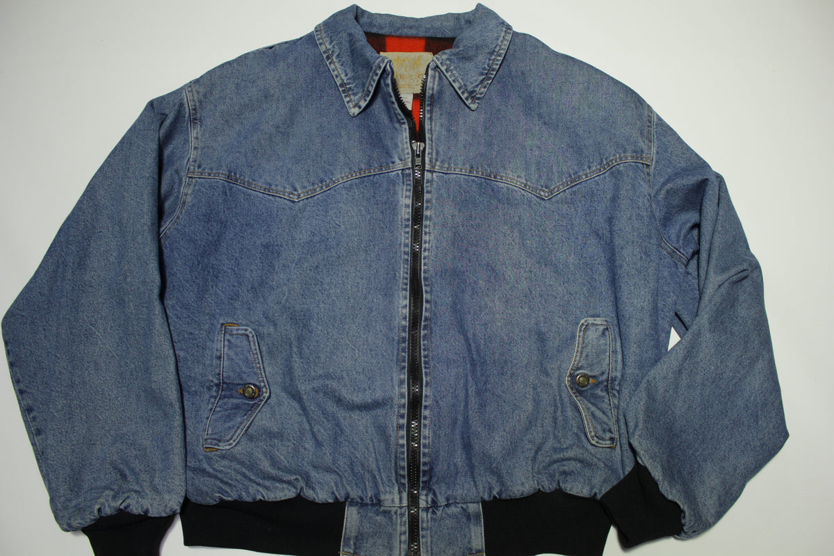 Schaefer Buffalo Check Fleece Lined Made in USA Vintage 90s Jean Jacket