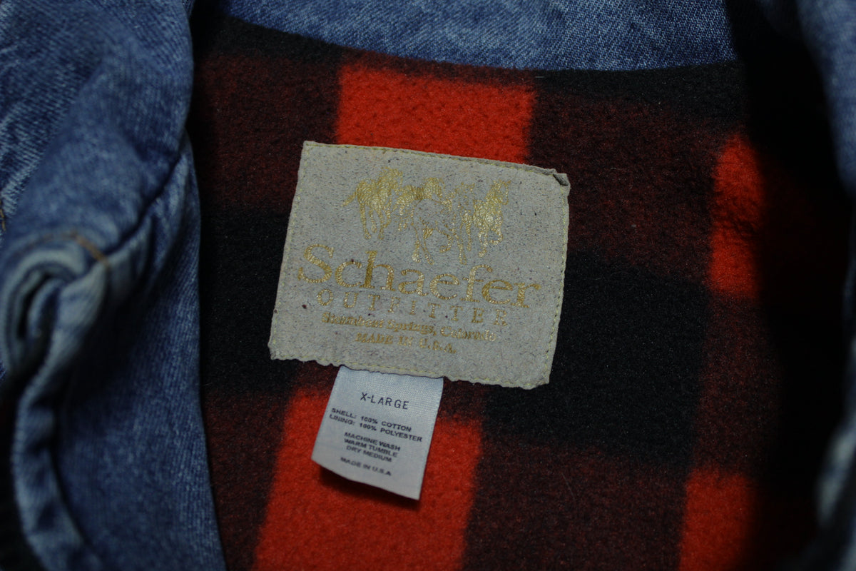 Schaefer Buffalo Check Fleece Lined Made in USA Vintage 90s Jean Jacket