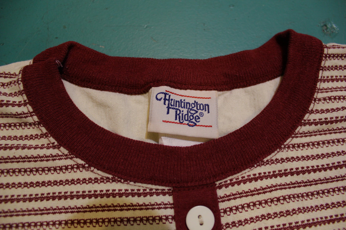 Huntington Ridge Vintage Striped Cream Faux Button 80's Wonder Years T-Shirt