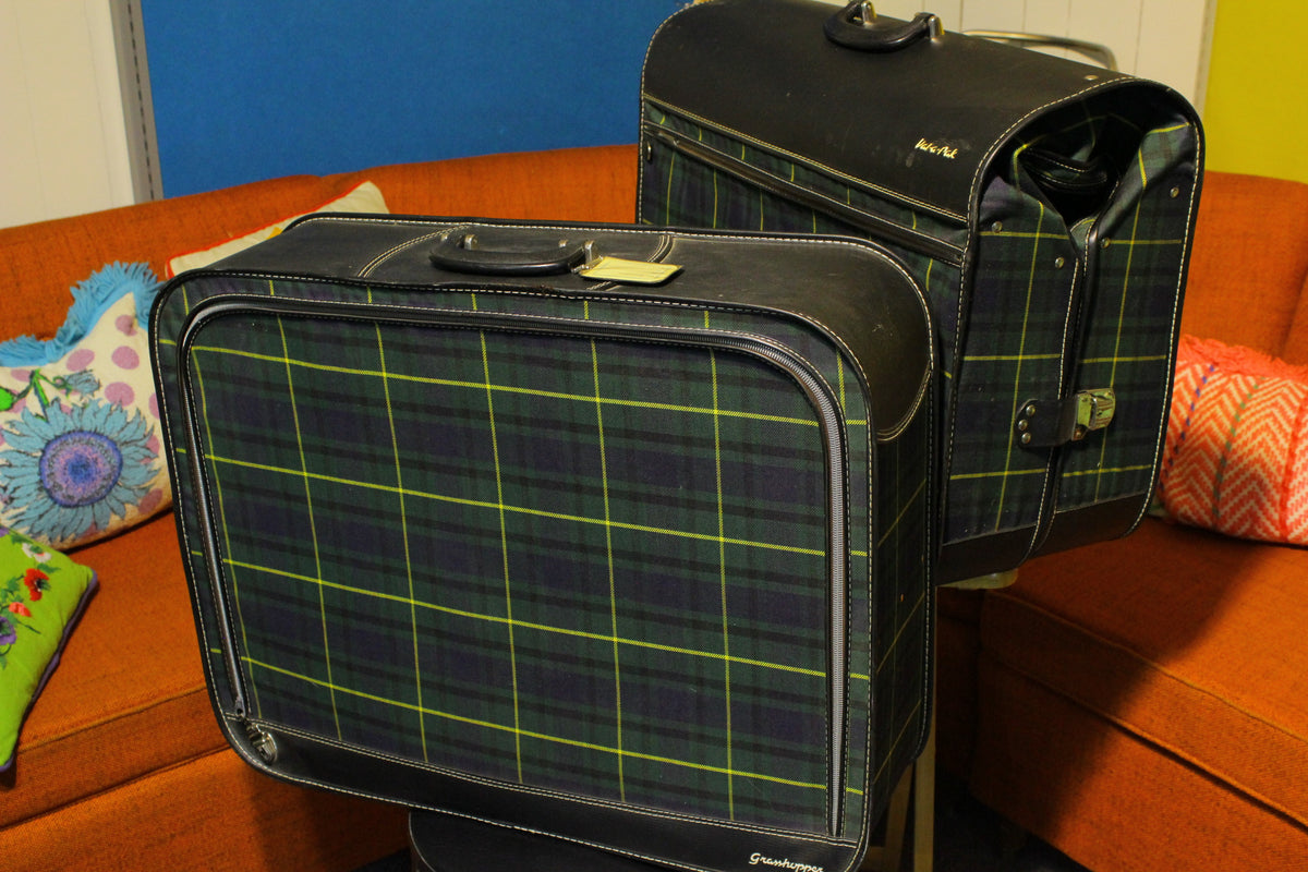 Vintage Plaid Atlantic Val-A-Pak / Grasshopper Suitcase and