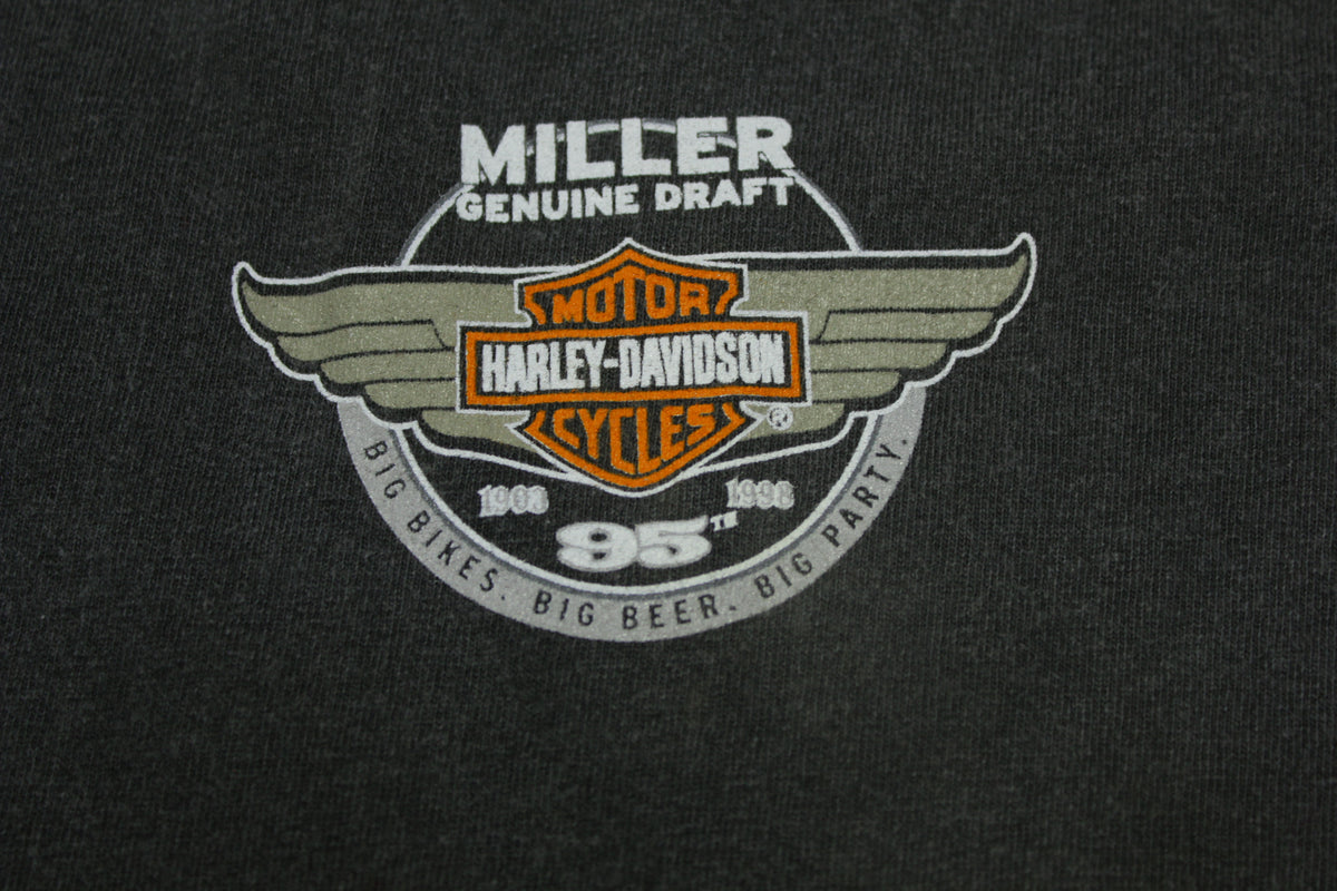 Harley Davidson 1998 Big Beer Party Bikes Vintage Miller Genuine Draft 90's T-Shirt