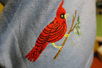 1960's Rare Unique Embroidered Knit Short Sleeve Shirt Red Robin
