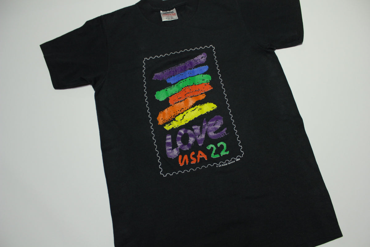 Love USA 22 Crayon Stamp USPS 1984 Vintage 80's Single Stitch Oneita T-Shirt
