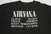 Nirvana Vestibule Vintage Fudge Packin Satan Worshippin 1990 Original 90's T-Shirt