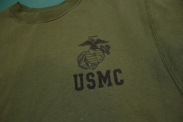 USMC Marines Vintage 80's Green Issue Casual Pullover Gym Sweatshirt.