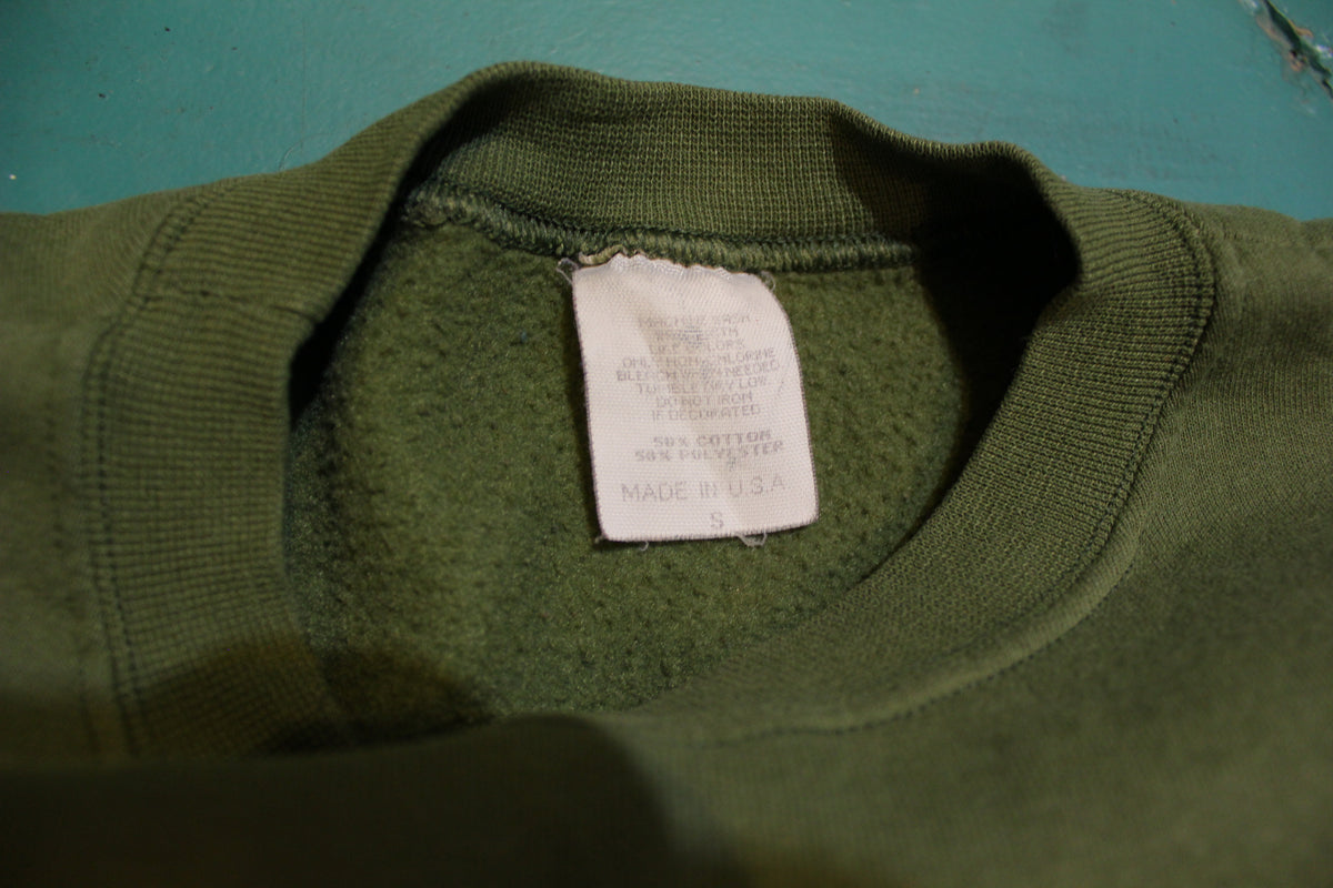 USMC Marines Vintage 80's Green Issue Casual Pullover Gym Sweatshirt.