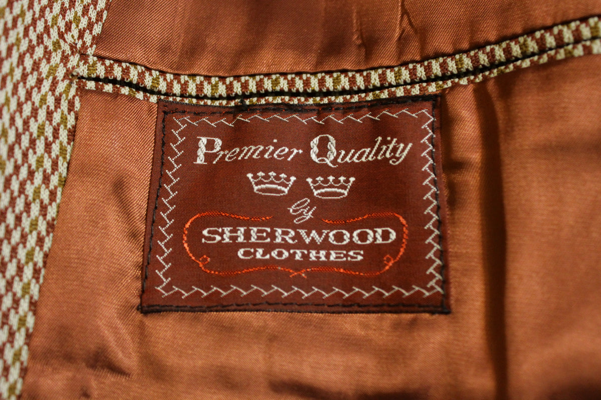 1970's Plaid Two Button Brown Leisure Suit Jacket.  Slick Clothes. Sherwood Premier Quality