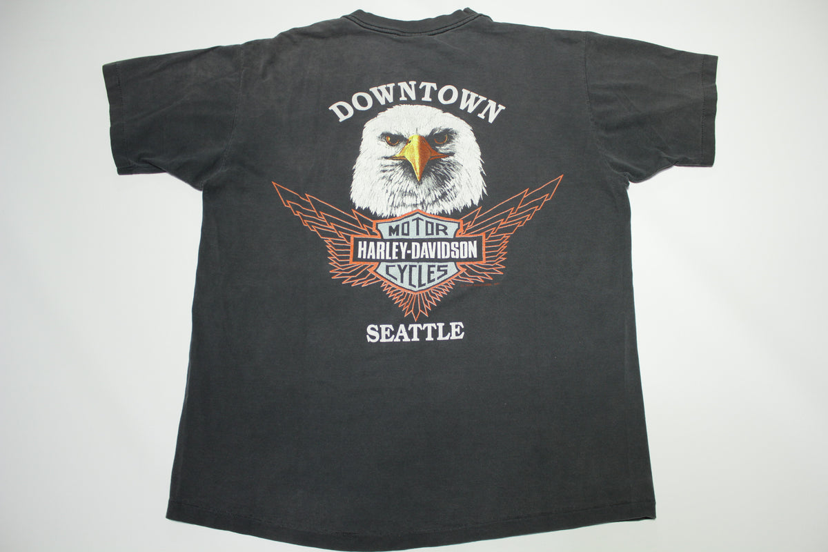 Harley Davidson Motorcycles Vintage 1990 Downtown Seattle Eagle Single Stitch T-Shirt