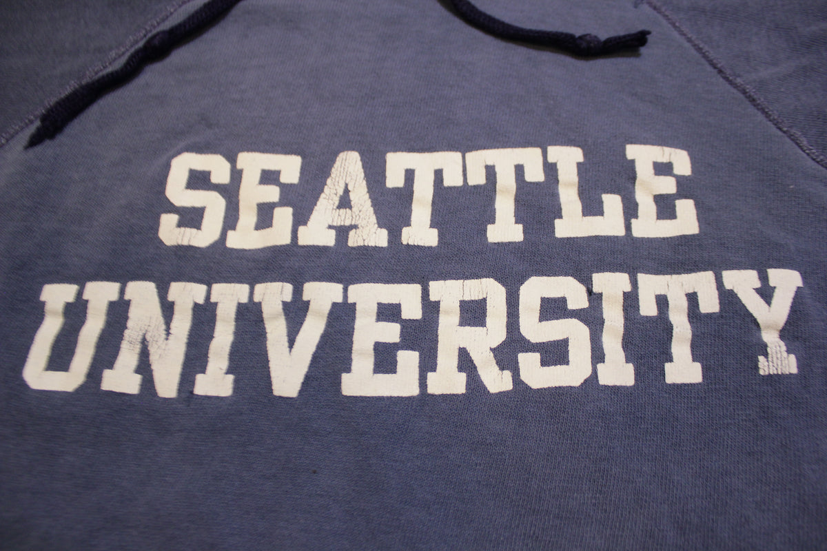 Seattle University Vintage 50's 60's Spellout Distressed Hoodie Sweatshirt