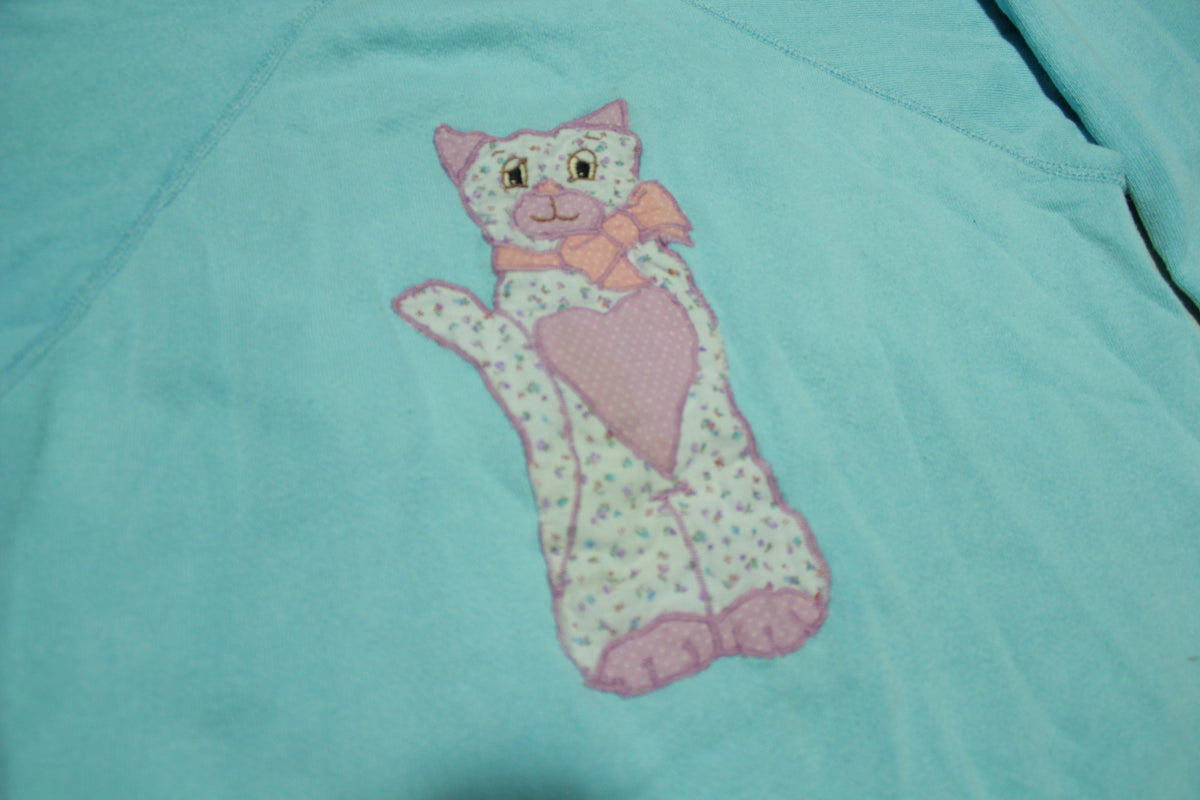 Grandmas Quilted Hand Sewn Cat Vintage 80's Crewneck Sweatshirt