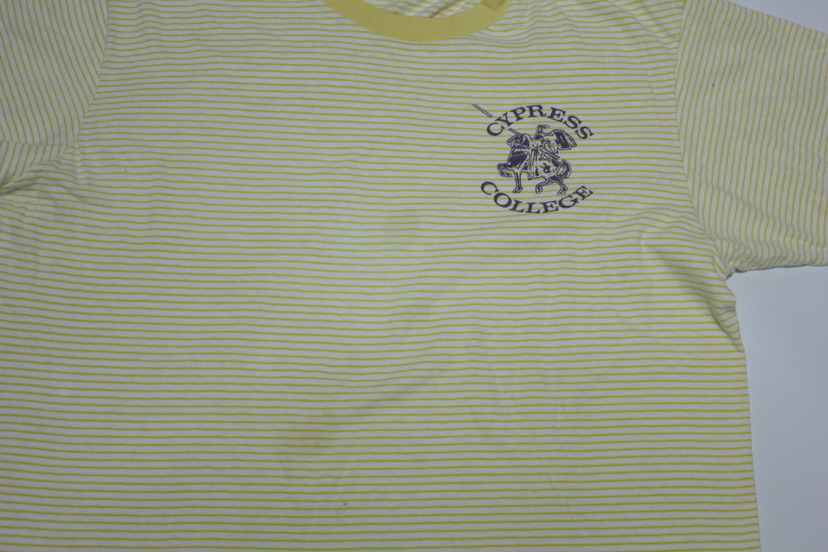 Cypress College Vintage 70's Striped Champion Blue Bar Ringer Tee Collegiate T-Shirt