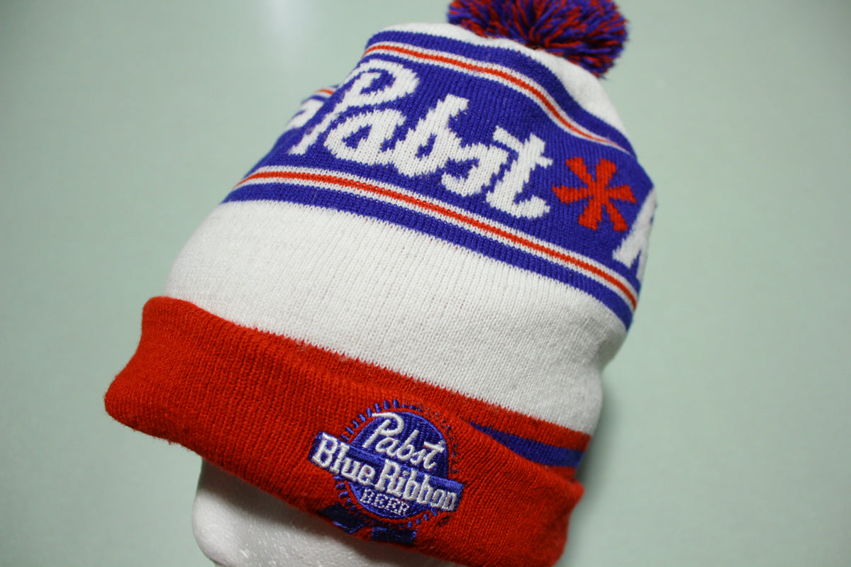 Pabst Blue Ribbon Beer K2 Vintage Pom Beanie Snow Ski 80's Stocking Cap Hat