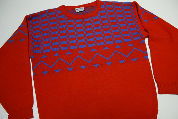 Meister Vintage 70's Distressed Ski Geometric Pattern Retro Wool Sweater