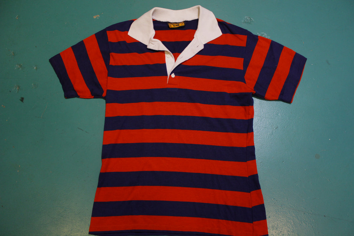 Admit One Striped 70's 80's Tennis Golf Single Stitch Polo Shirt