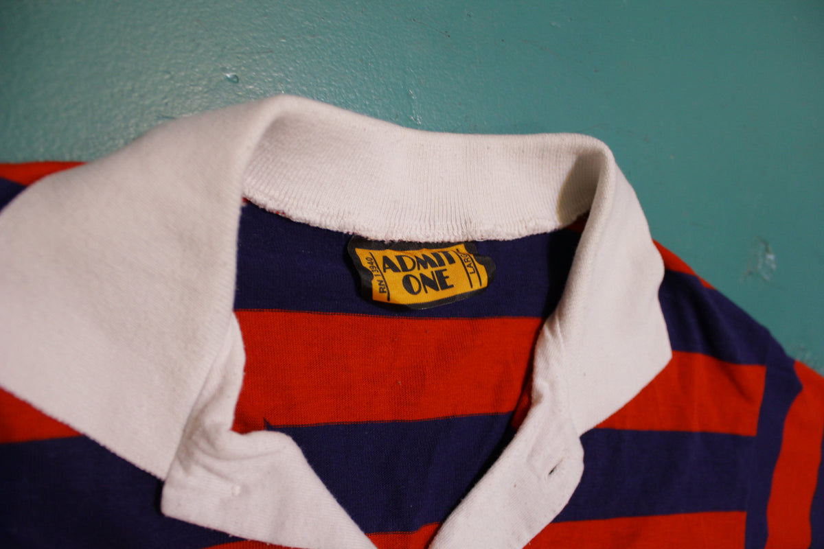 Admit One Striped 70's 80's Tennis Golf Single Stitch Polo Shirt