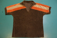 Velour V-Neck Disco 70's Tennis Golf Single Stitch Polo Shirt
