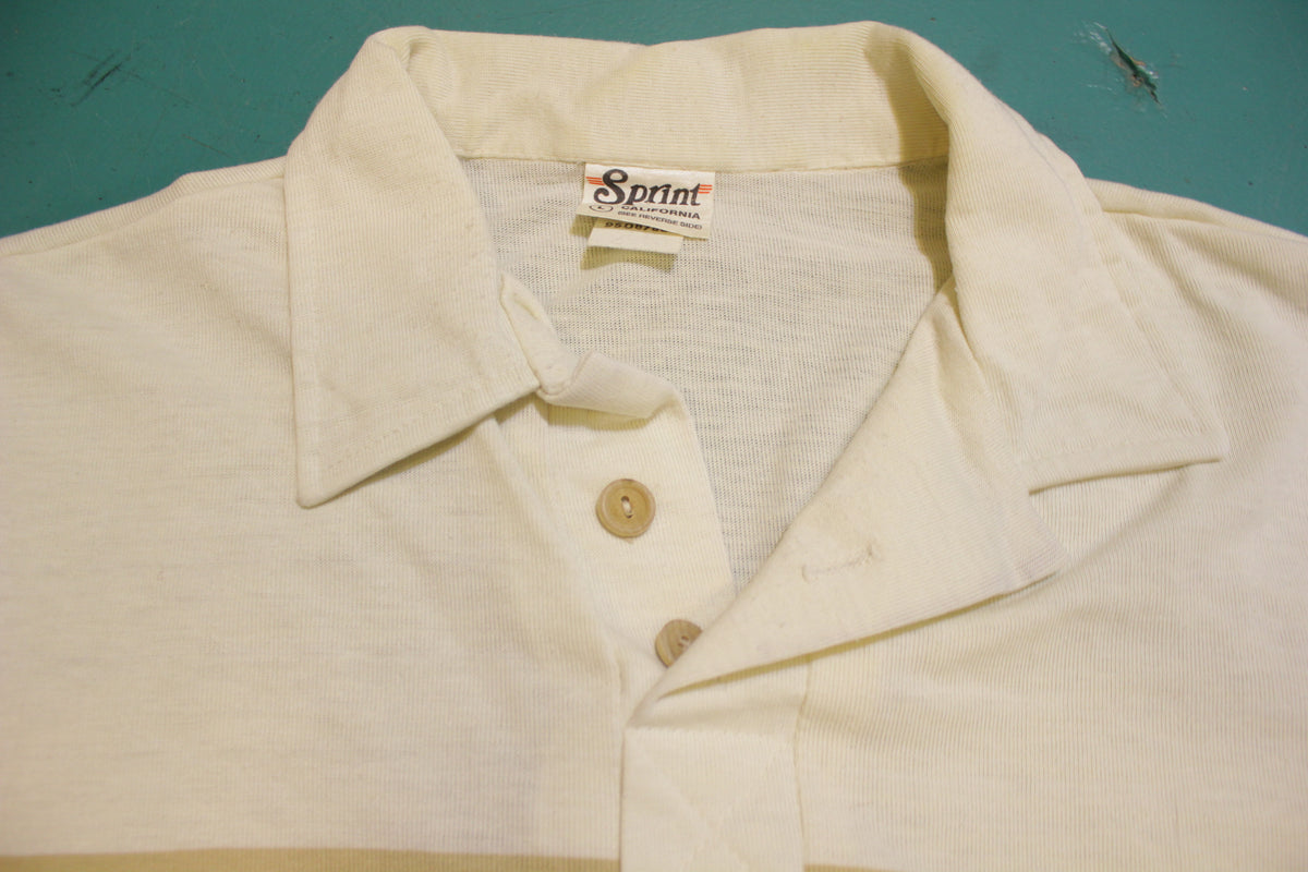 Sprint California Striped 80's 70's Tennis Golf Single Stitch Polo Shirt
