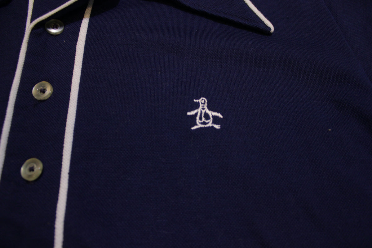 Munsingwear Penguin Deadstock Navy Blue 70's Tennis Golf Single Stitch Polo Shirt