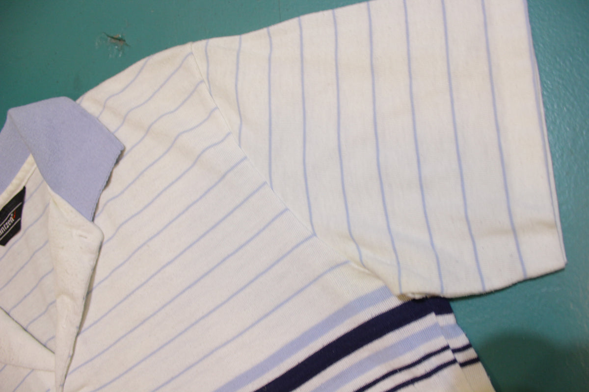 Jantzen Blue White Striped 80's Tennis Golf Single Stitch Polo Shirt