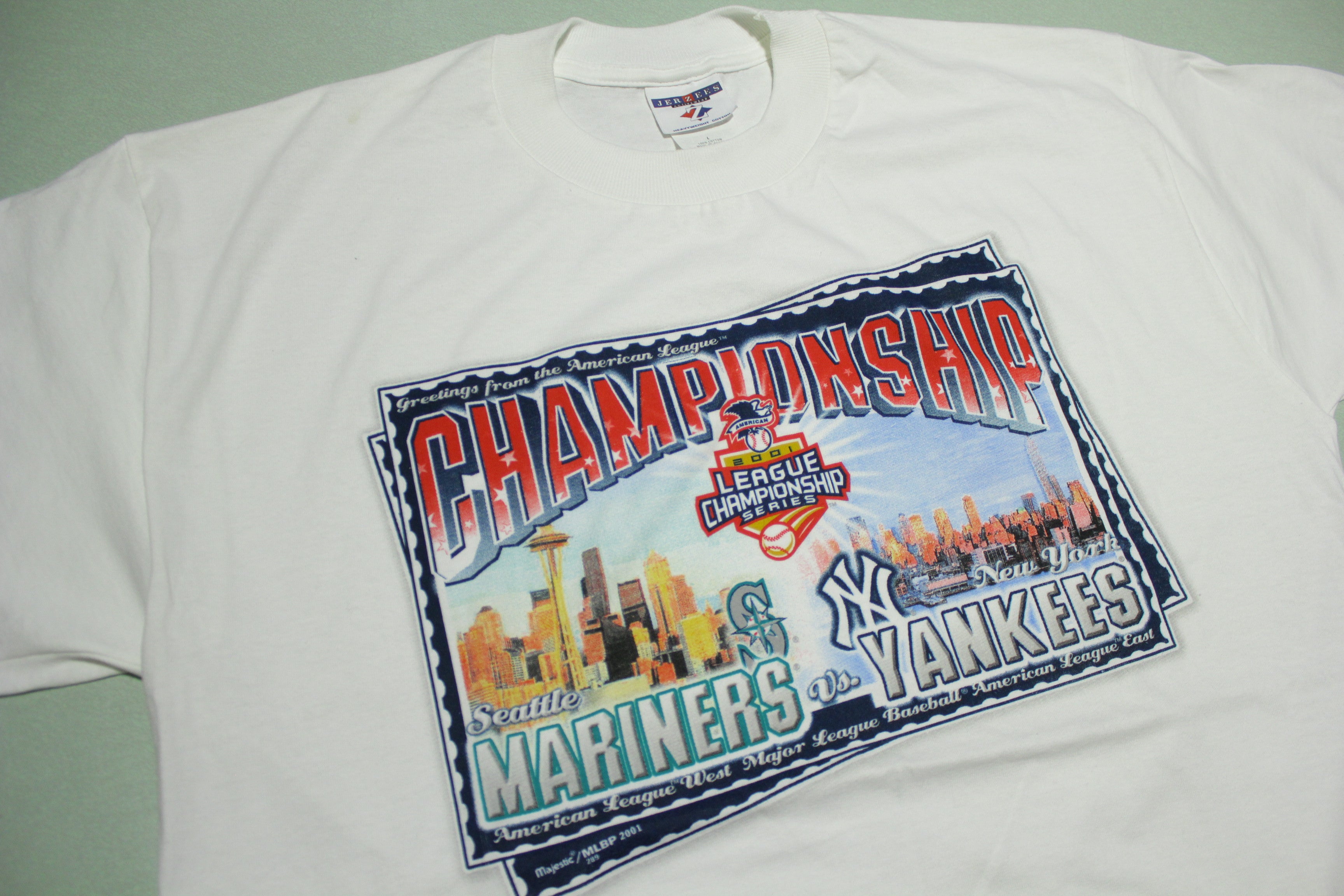 NY Yankees Seattle Mariners 2001 Championship Vintage Series T