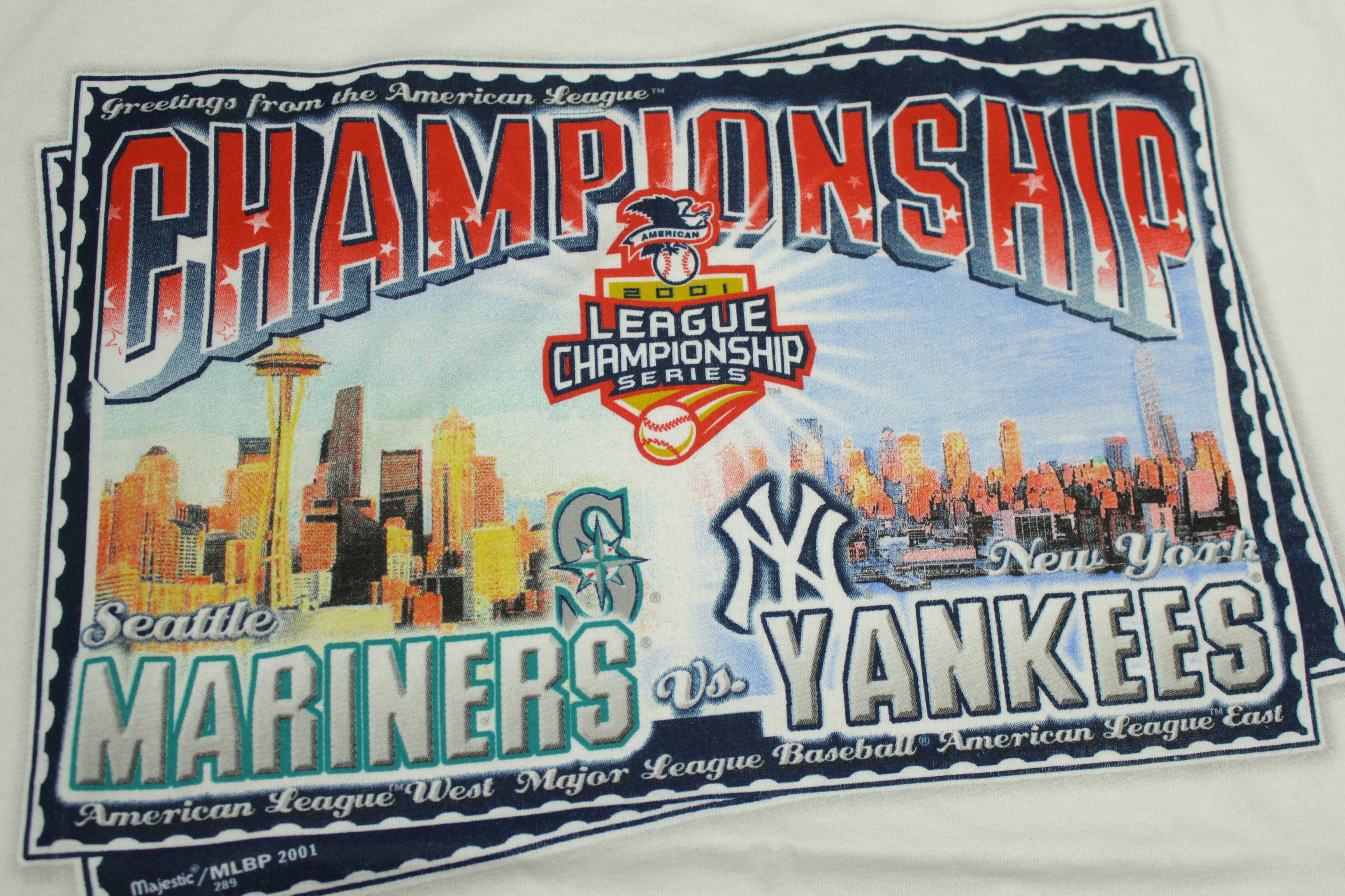 NY Yankees Seattle Mariners 2001 Championship Vintage Series T