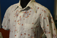 Career Club Duo Button Up Rose Pattern 1970s Shirt.  Made in USA.