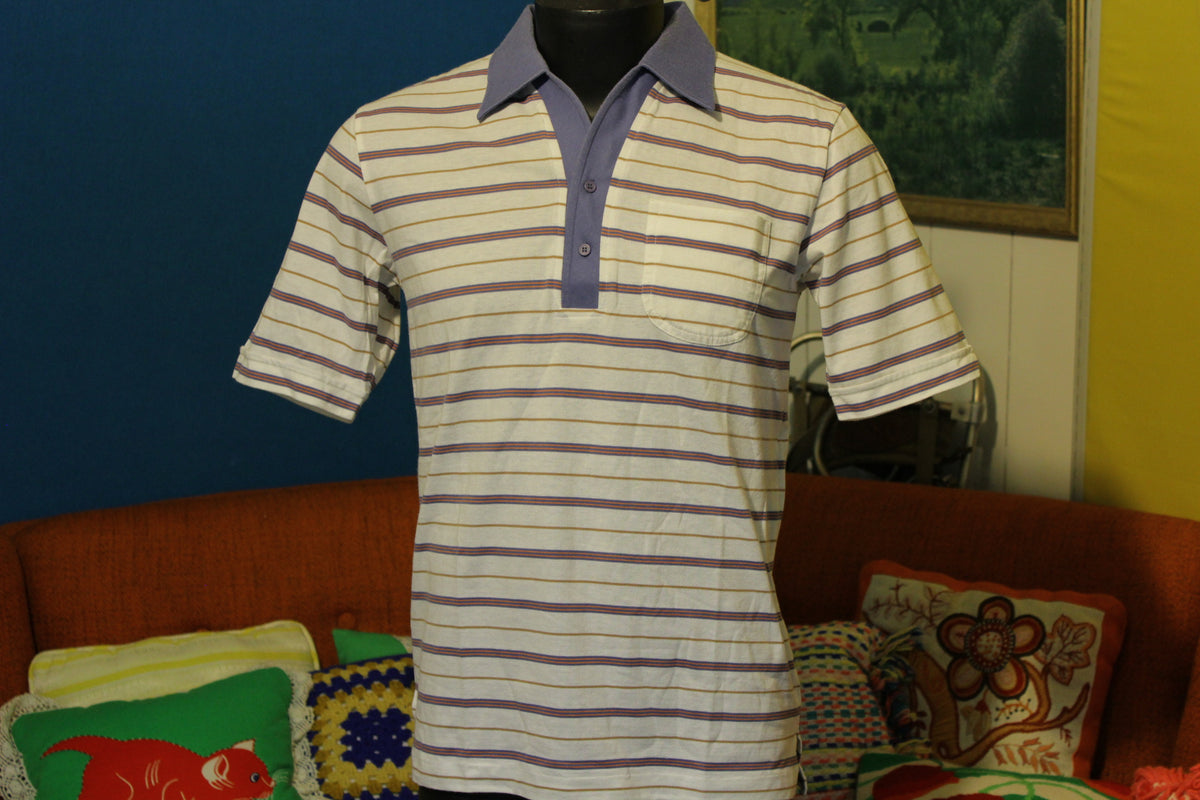 Monarch Striped 2 Button Vintage Polo Shirt. 1970's - 1980's Nice!