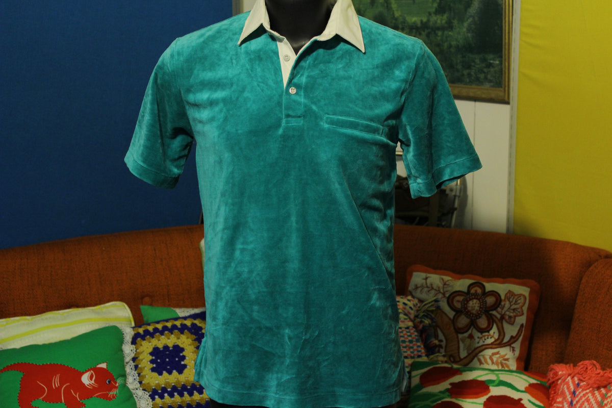 Velour Sunday Sportswear.  Vintage Turquoise Rare Polo Shirt. 1970's - 1980's