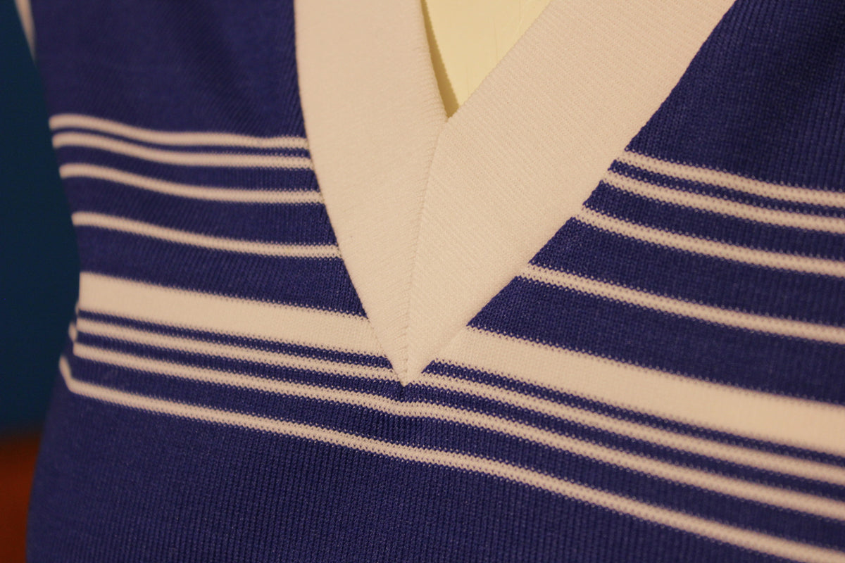 Blue Striped Montgomery Ward Straight Cut Sleeveless Dress Vintage 1960's 1970's