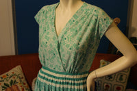 1970's Green 4 Leaf Clover Wrap Dress Cute, Lightweight, Summer and Half Zip.