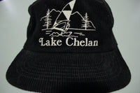 Lake Chelan Corduroy Black Vintage 80's Adjustable Back Snapback Hat