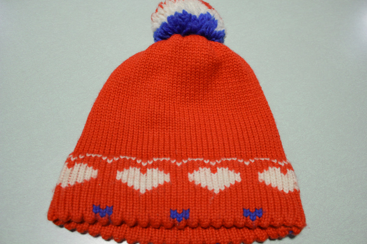 Obermeyer Vintage 80's Heart Stocking Hat Pom Snow Cap Beanie