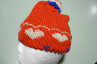 Obermeyer Vintage 80's Heart Stocking Hat Pom Snow Cap Beanie