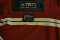 Maroon Striped Jantzen Polo. Natural Touch Vintage 80's 90's Short Sleeve.